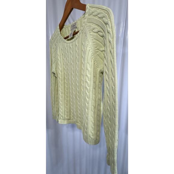 LL Bean Fisherman Cable Knit Sweater In Pastel Lime Made In Hong Kong Women Med - Picture 3 of 4